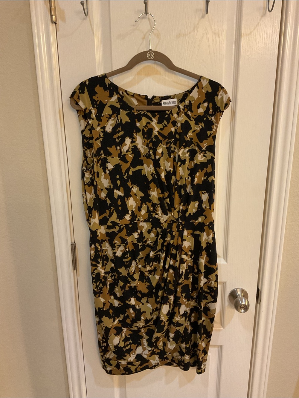 Marvin Richards Black, Tan & White Abstract Print Midi Dress